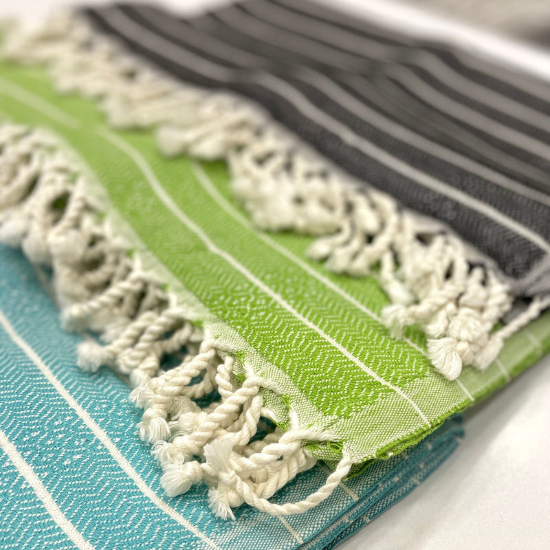 Turkish Towels Bamboo -  Blue | Green | Black Close angle view