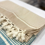 Turkish Towels Cotton - Blue | Beige Close angle view