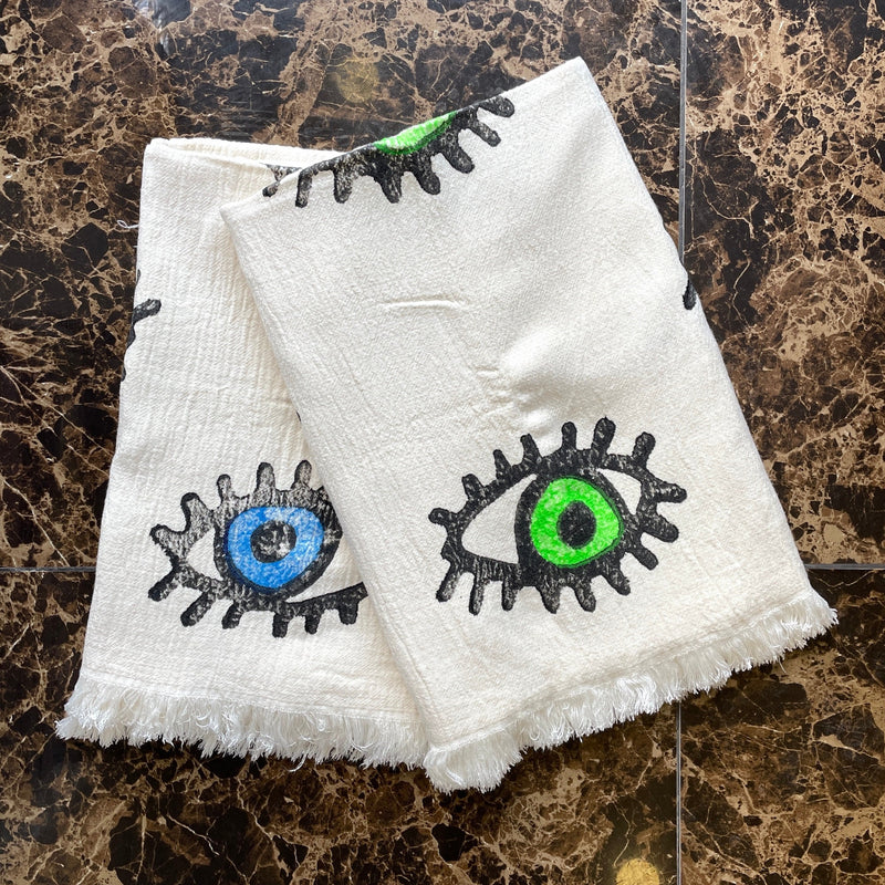 Muslin Towel Evil Eye Blue with Muslin Towel Evil Eye Green