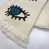 Muslin Towel Evil Eye Turquoise | Close angle view