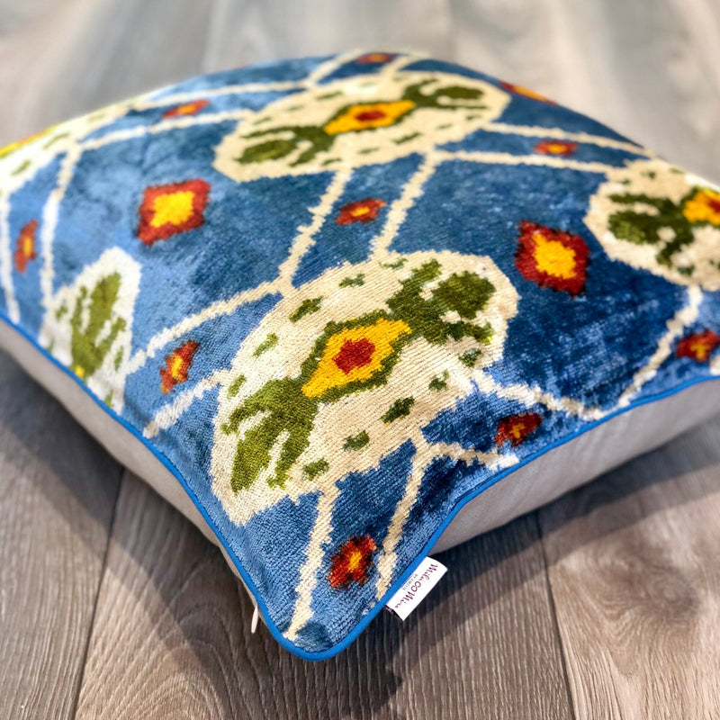 Velvet Ikat Cushion Blue Marine.