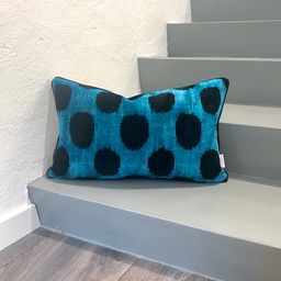 Velvet Ikat Pillow Dots Turquoise 