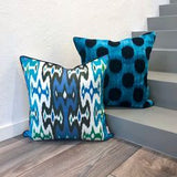 Velvet Ikat Cushion Dots Turquoise with other cushion