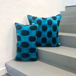 Velvet Ikat Cushion Dots Turquoise with Velvet Ikat Pillow Dots Turquoise 